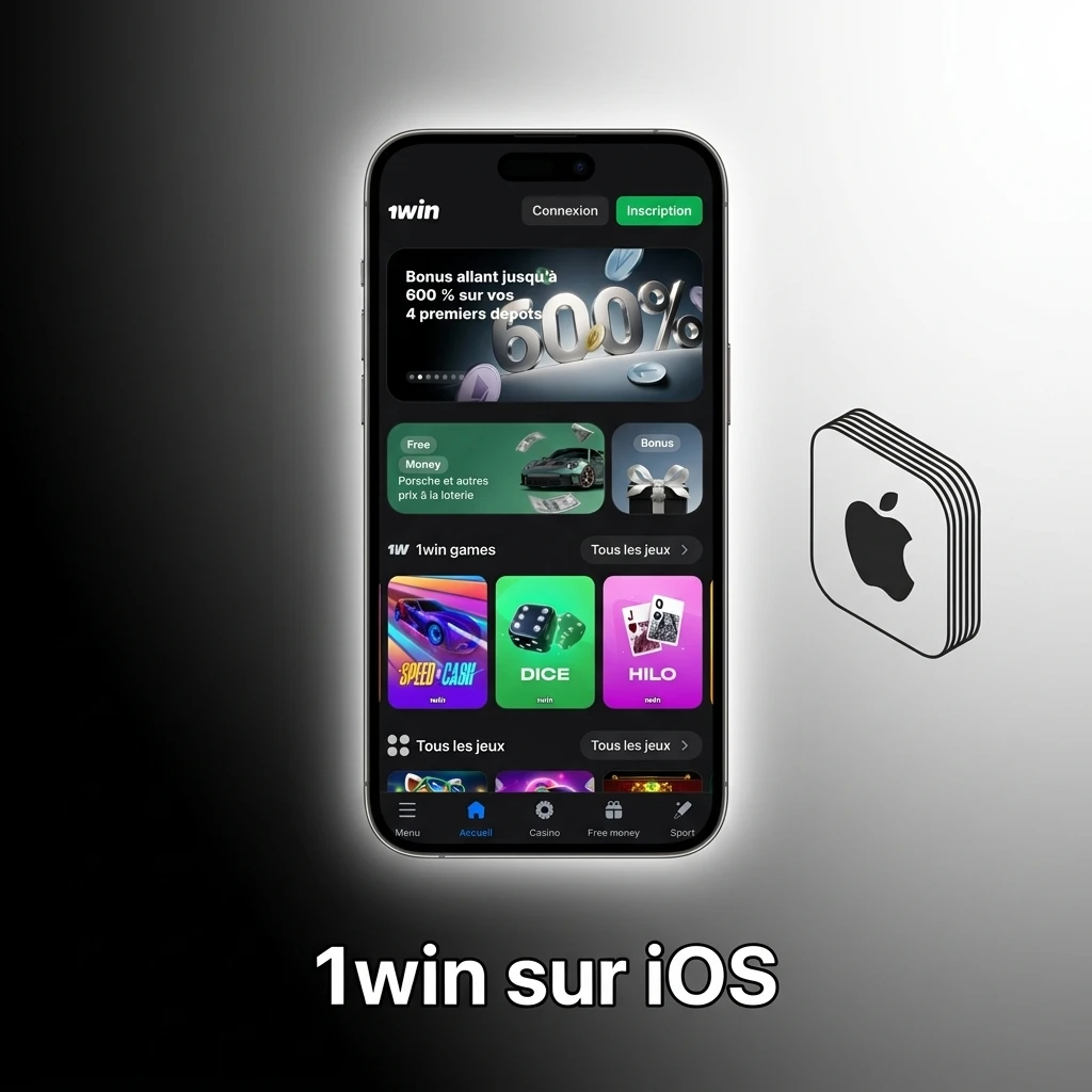 Application 1win iOS téléchargement sur iPhone et iPad via App Store, compatible iOS 11.0 et versions ultérieures