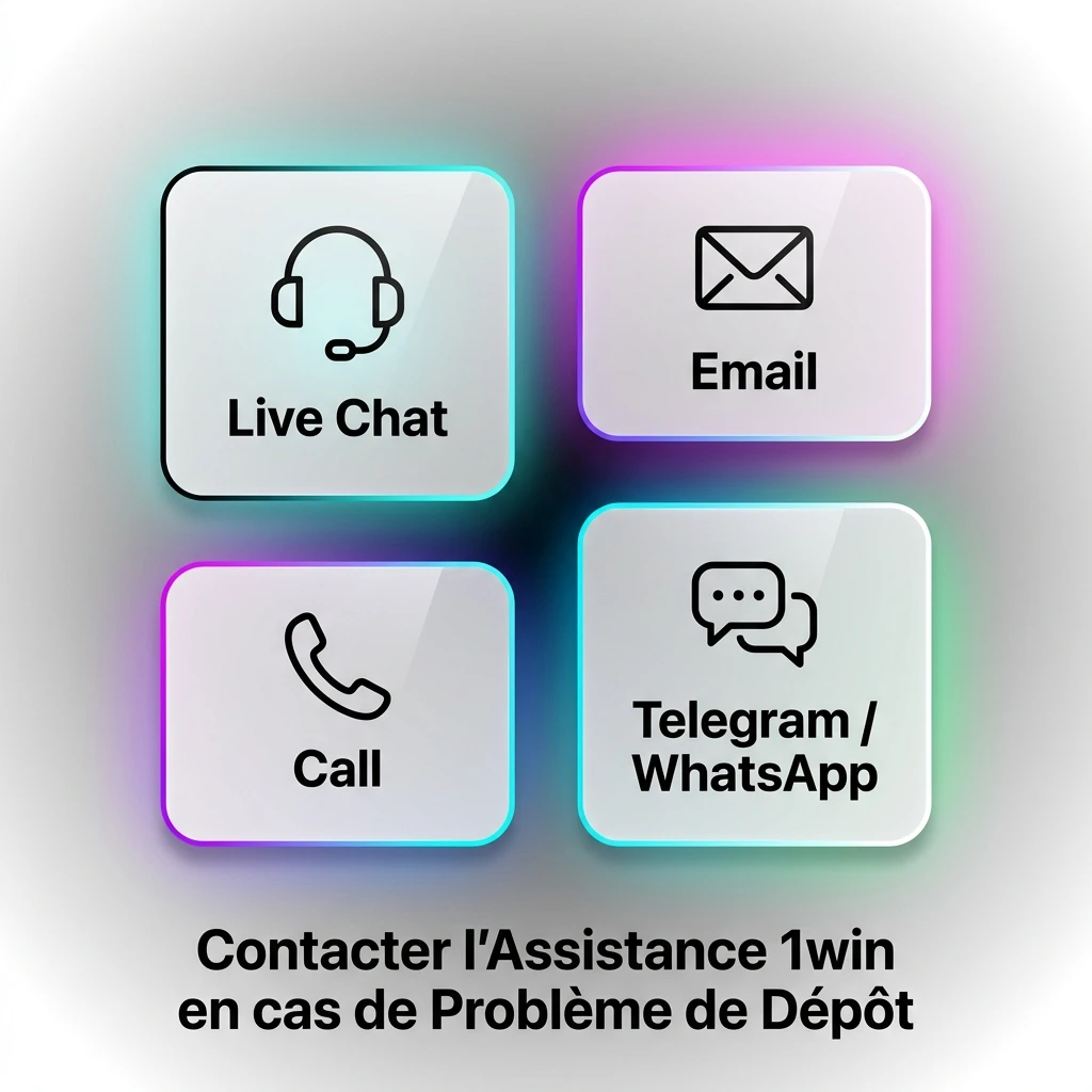 Assistance 1win disponible 24h/24 via chat, email, Telegram et réseaux sociaux pour résoudre vos problèmes de dépôt.