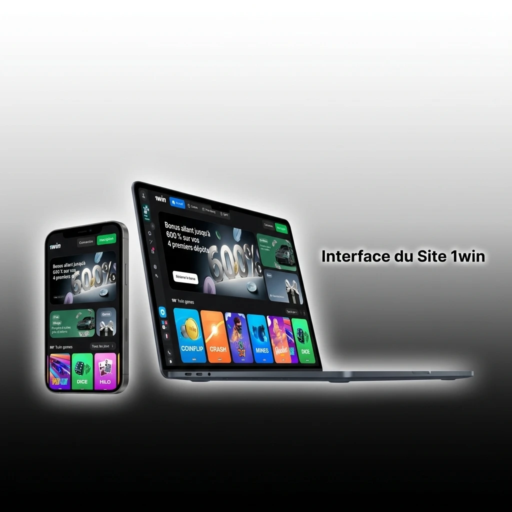 Interface du site 1win avec barre de navigation vers Paris sportifs, Casino, Cybersports et Promotions