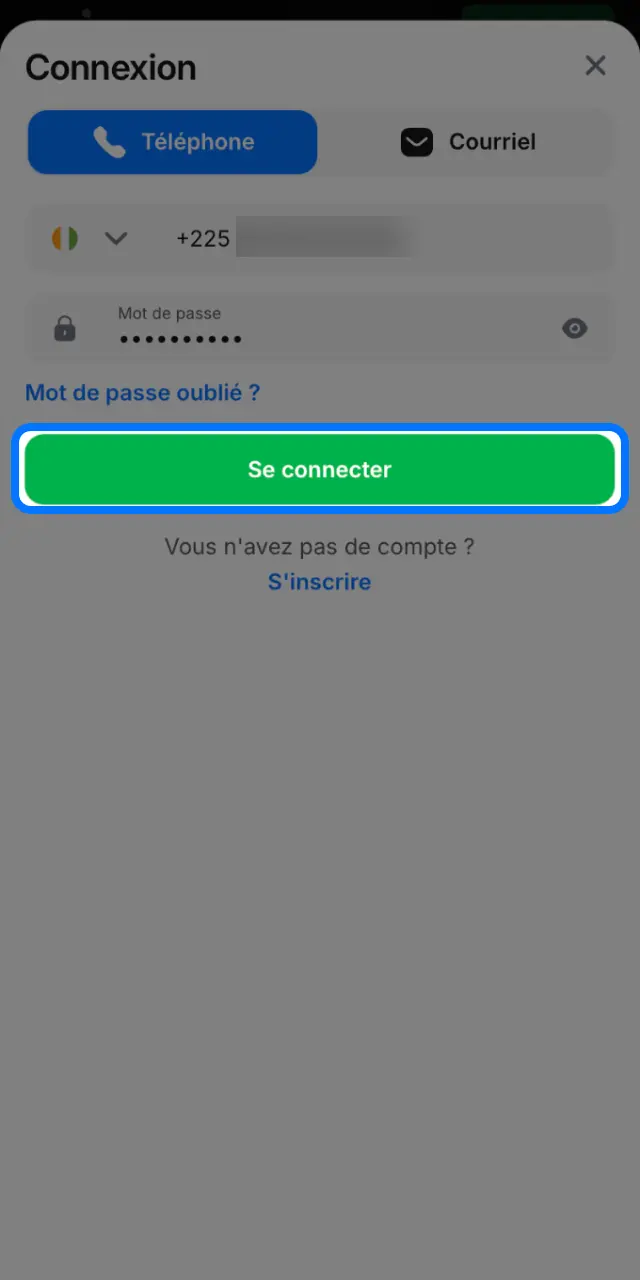 Cliquez sur Se connecter sur 1win pour accéder à votre solde, bonus et paris en cours.