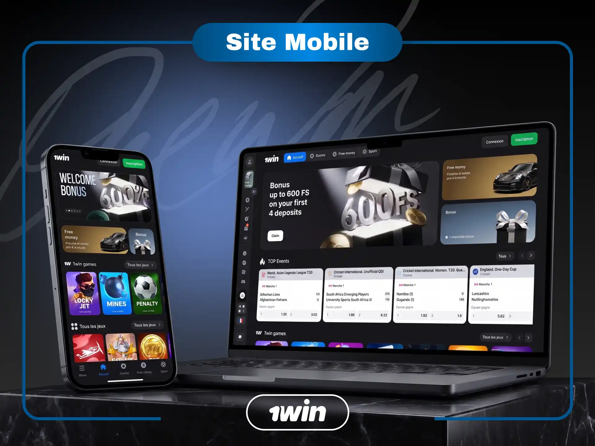 Site mobile 1win pour parier et jouer au casino sans télécharger d'application.