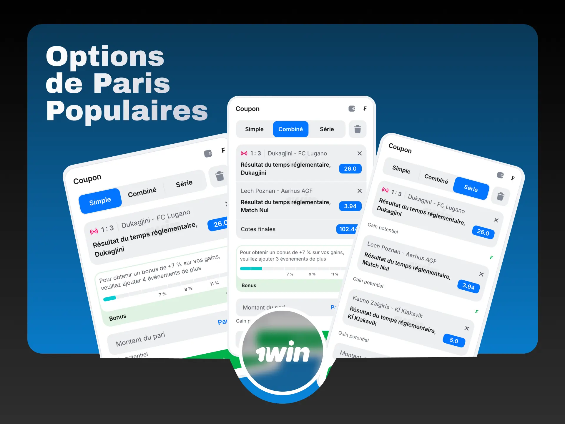 Options de paris populaires sur 1win incluant les paris en direct et pré-match.