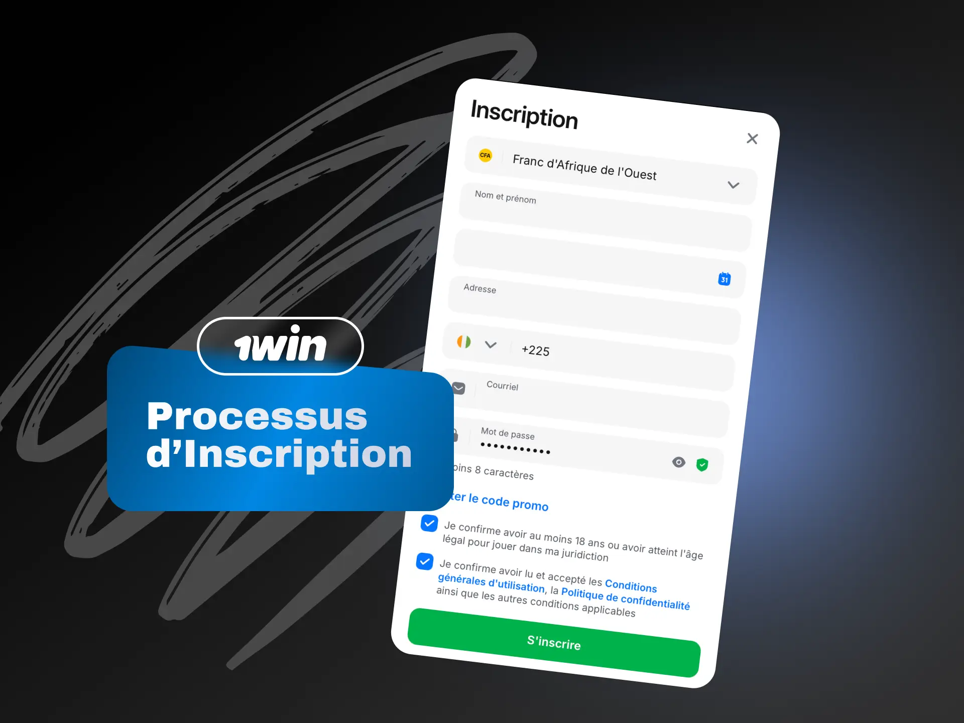 Processus d'inscription sur 1win pour créer votre compte en Côte d'Ivoire.