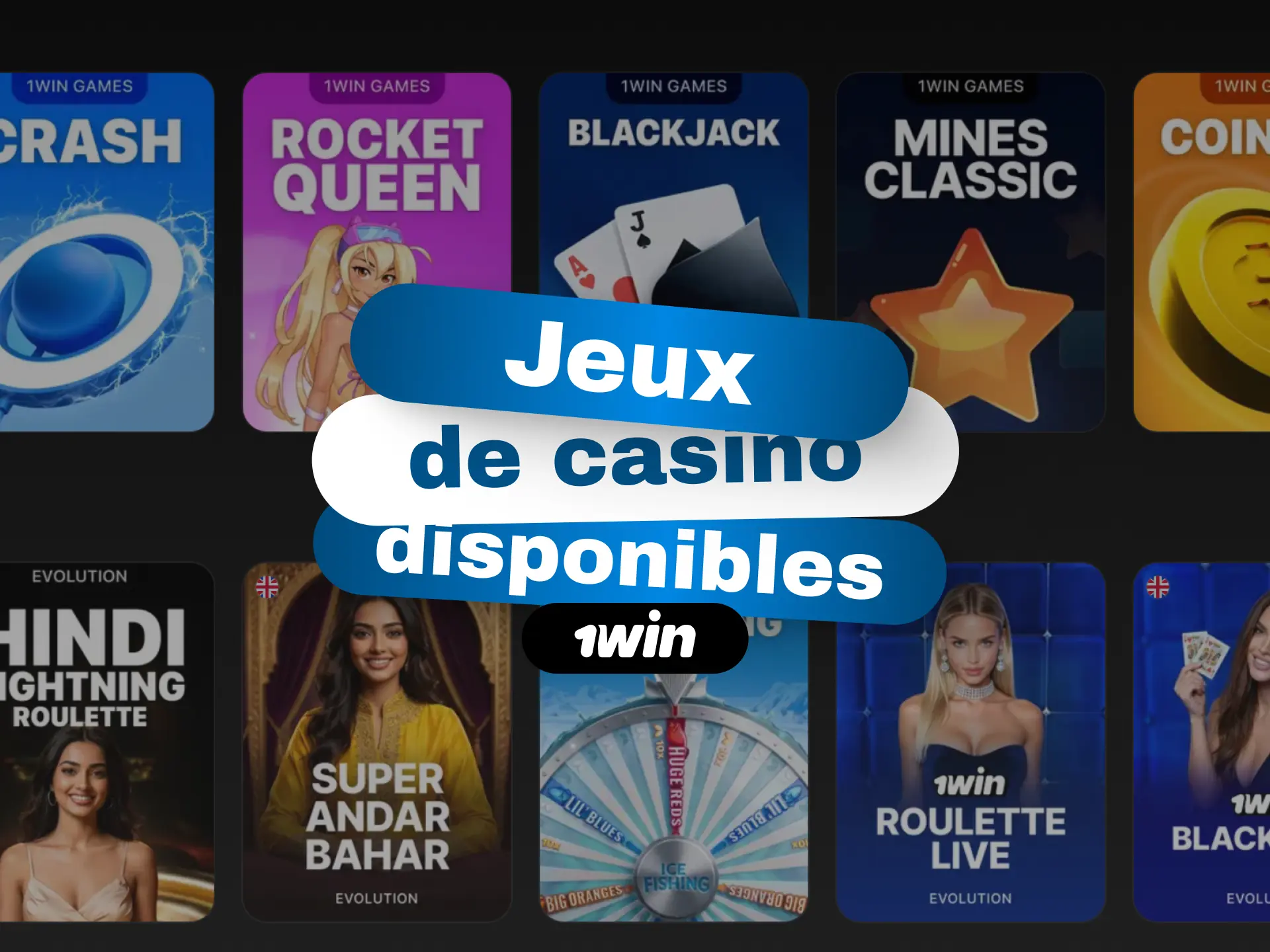 Jeux de casino disponibles sur 1win avec machines à sous, jeux de table et jeux en direct.
