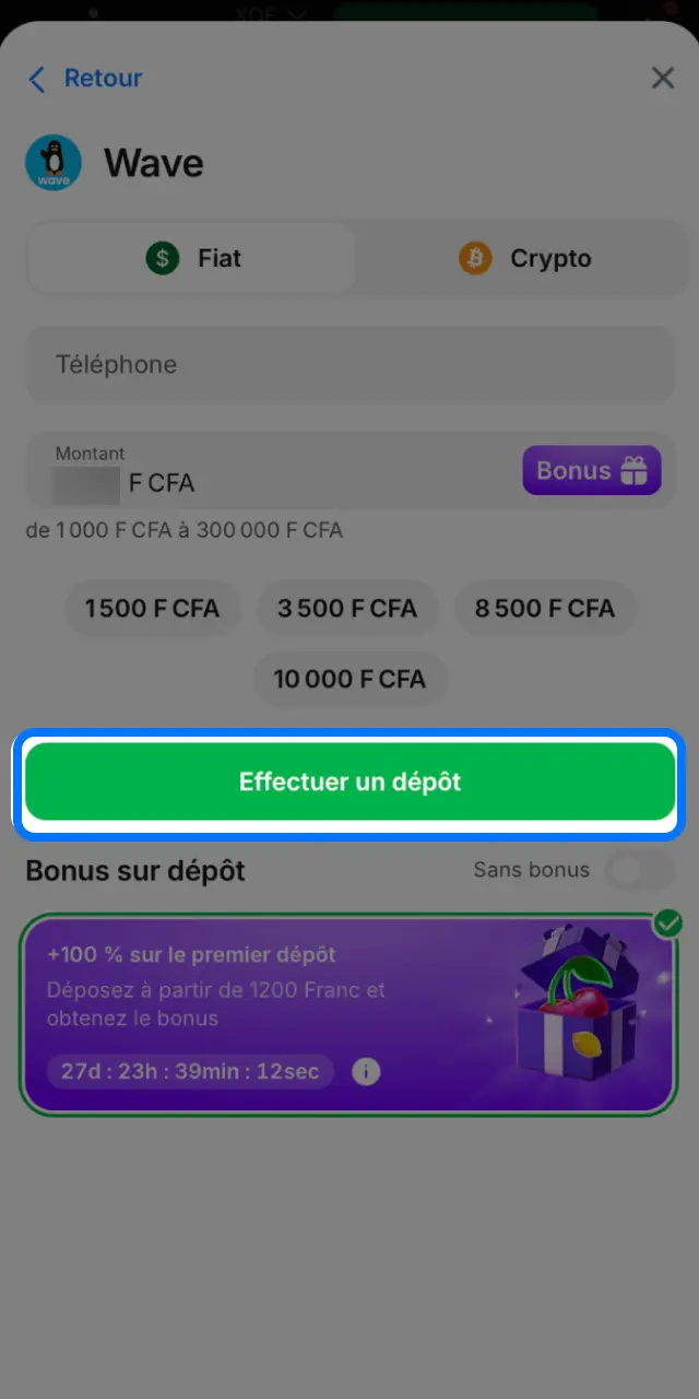 Confirmez la transaction sur 1win et les fonds apparaissent dans votre solde.