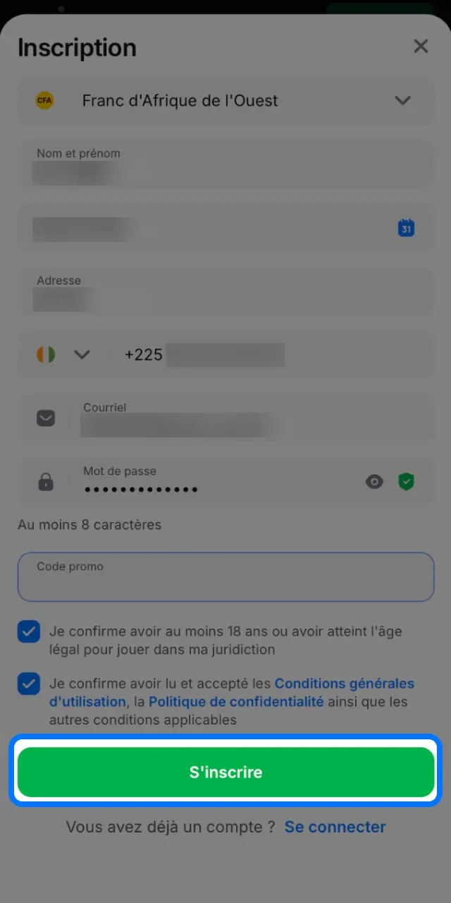 Confirmez votre inscription sur 1win et effectuez votre premier dépôt.