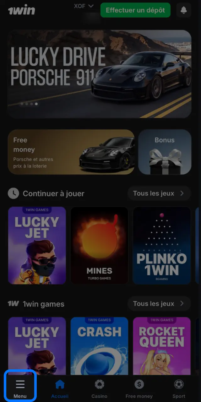 Accédez à la section Caisse depuis votre espace personnel 1win.