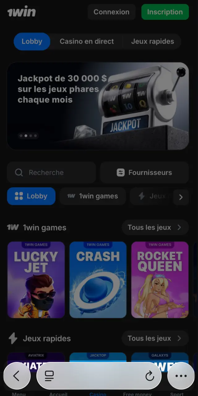 Ouvrez le site officiel 1win dans Safari sur votre iPhone en Côte d'Ivoire.