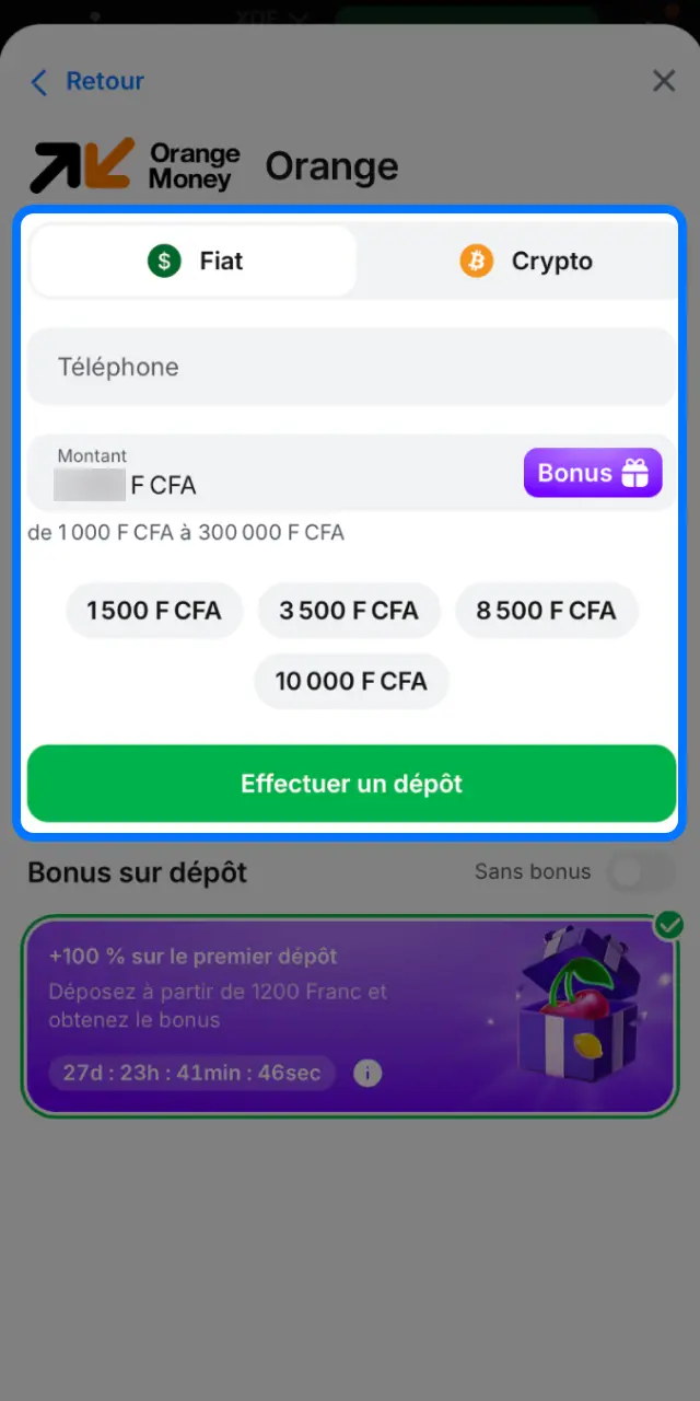 Effectuez un dépôt sur 1win en Côte d'Ivoire pour jouer à Aviator.