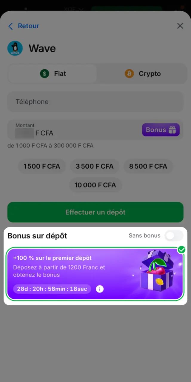 Activez votre bonus de bienvenue 1win avant de commencer à jouer au casino.