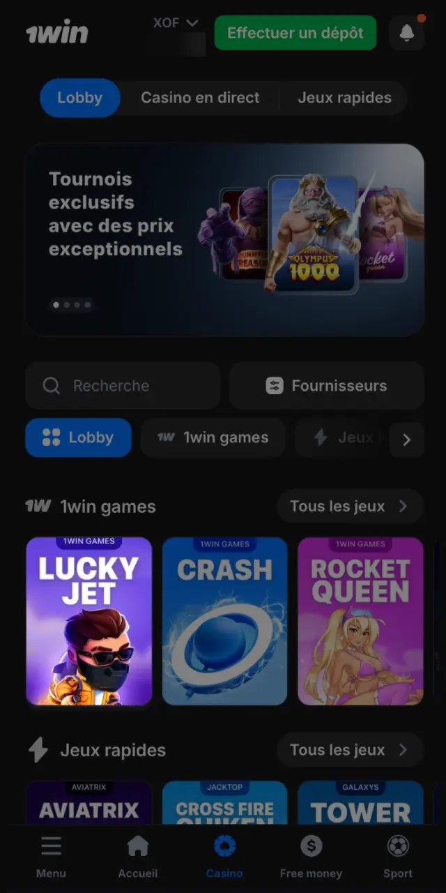 Naviguez dans la bibliothèque de jeux 1win et choisissez votre titre favori.