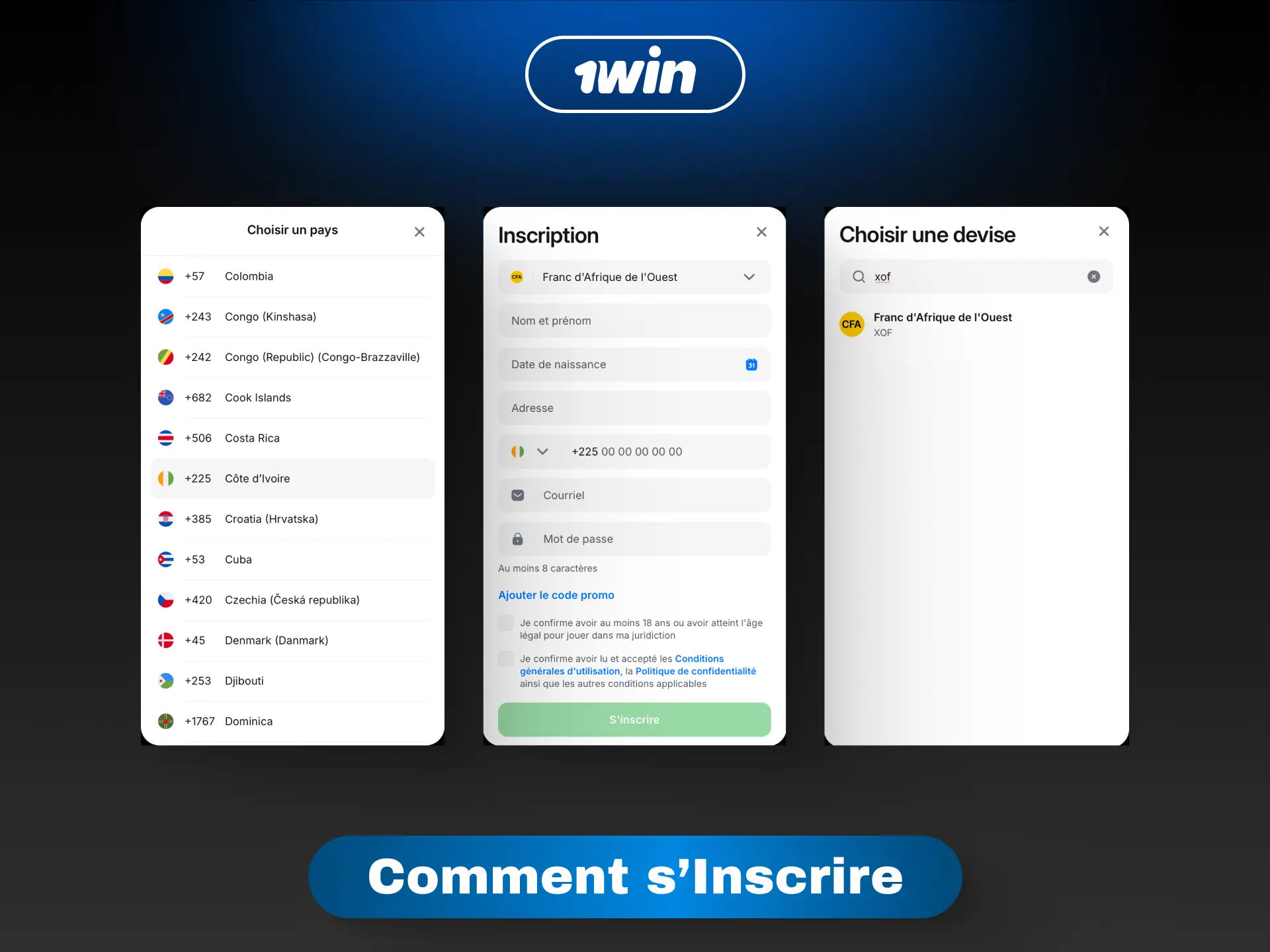 Guide pour s'inscrire sur 1win en Côte d'Ivoire et créer son compte en quelques minutes.