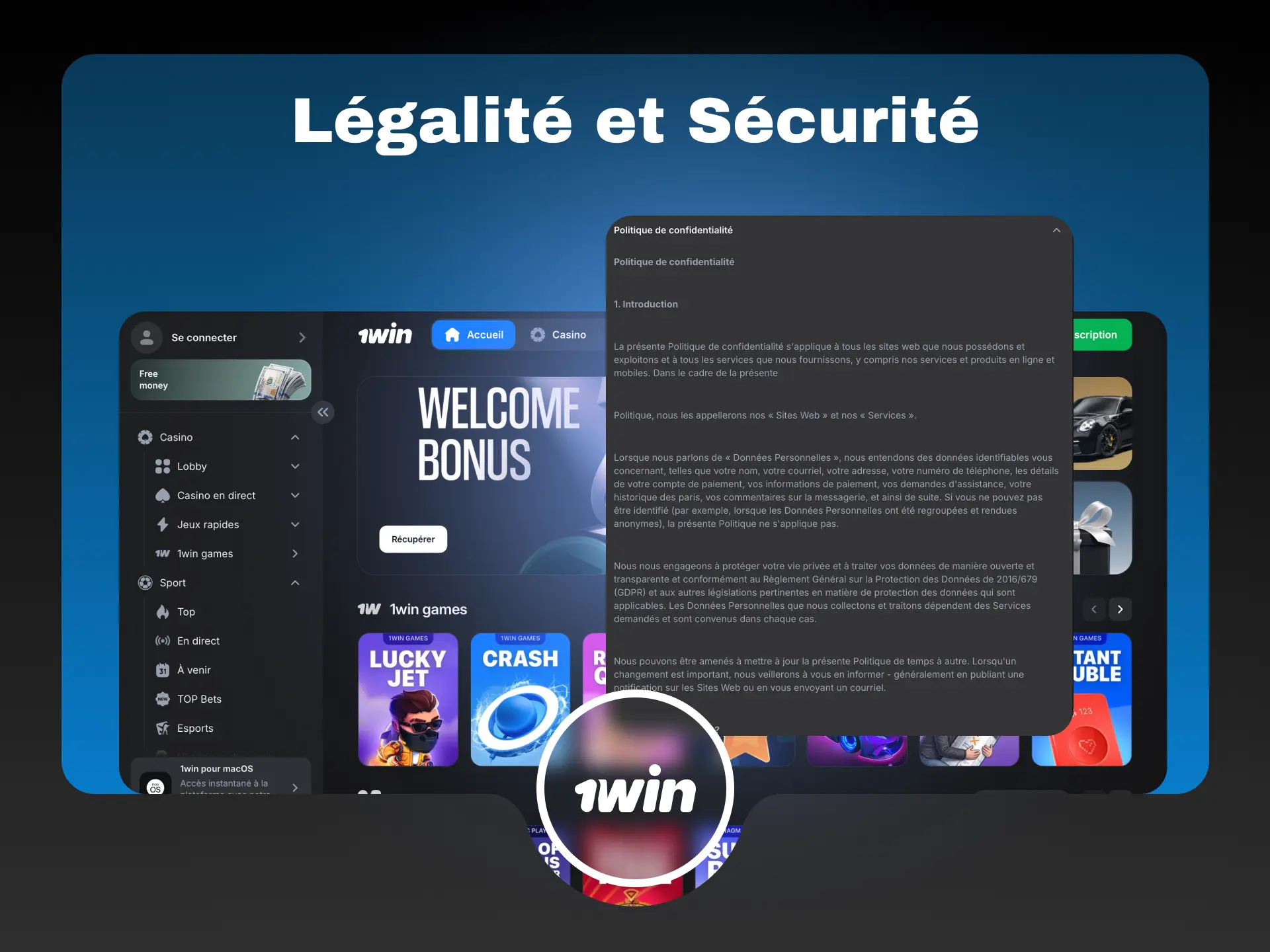 Légalité et sécurité de 1win en Côte d'Ivoire avec licence officielle et protection des données.