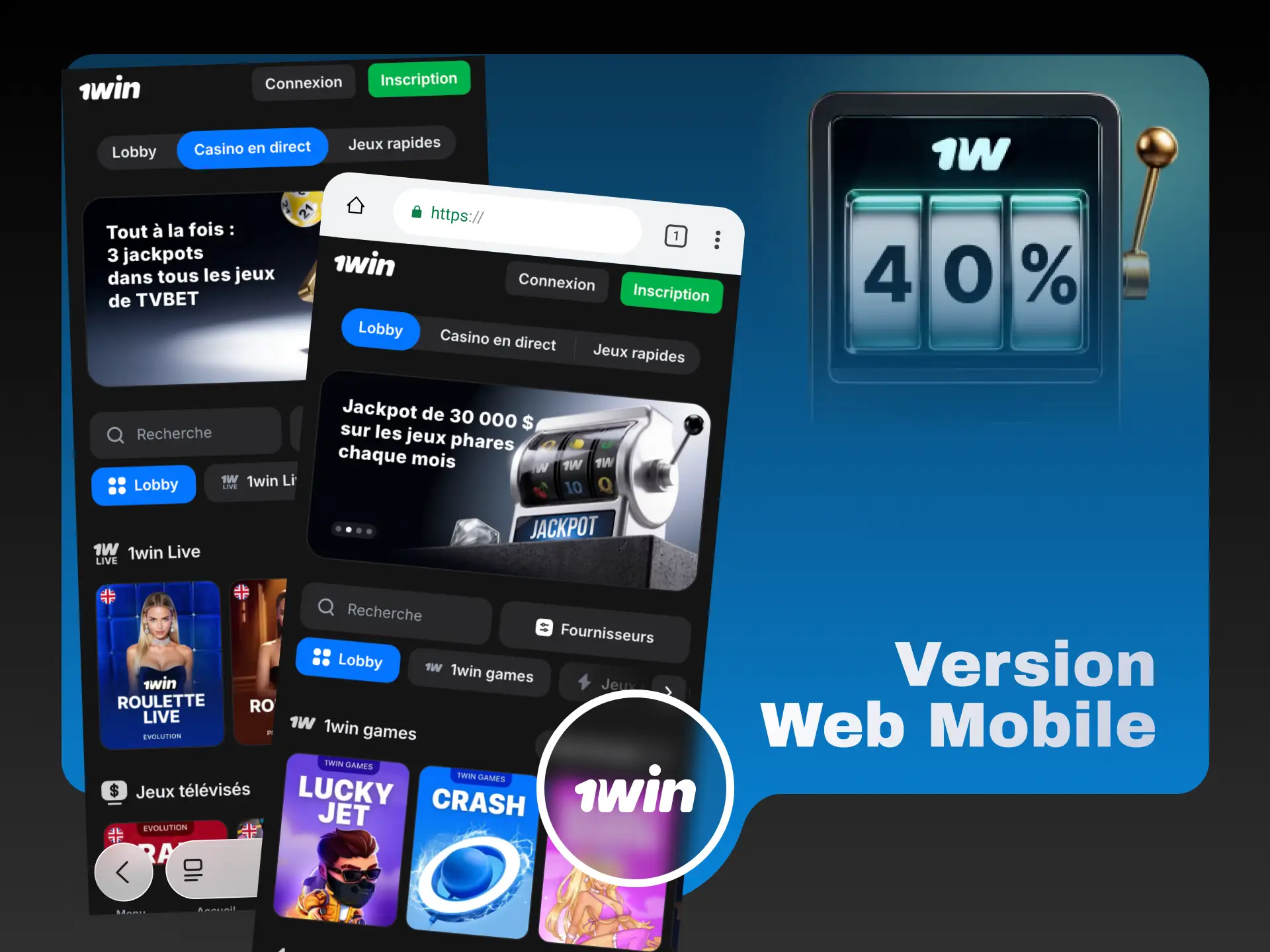 Version web mobile 1win pour jouer au casino sans télécharger d'application en Côte d'Ivoire.