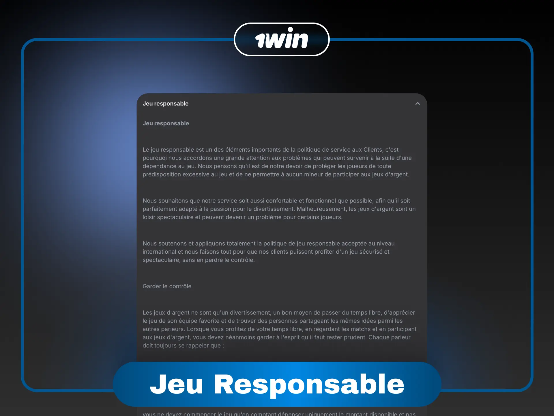 Outils de jeu responsable 1win pour les joueurs de Côte d'Ivoire.