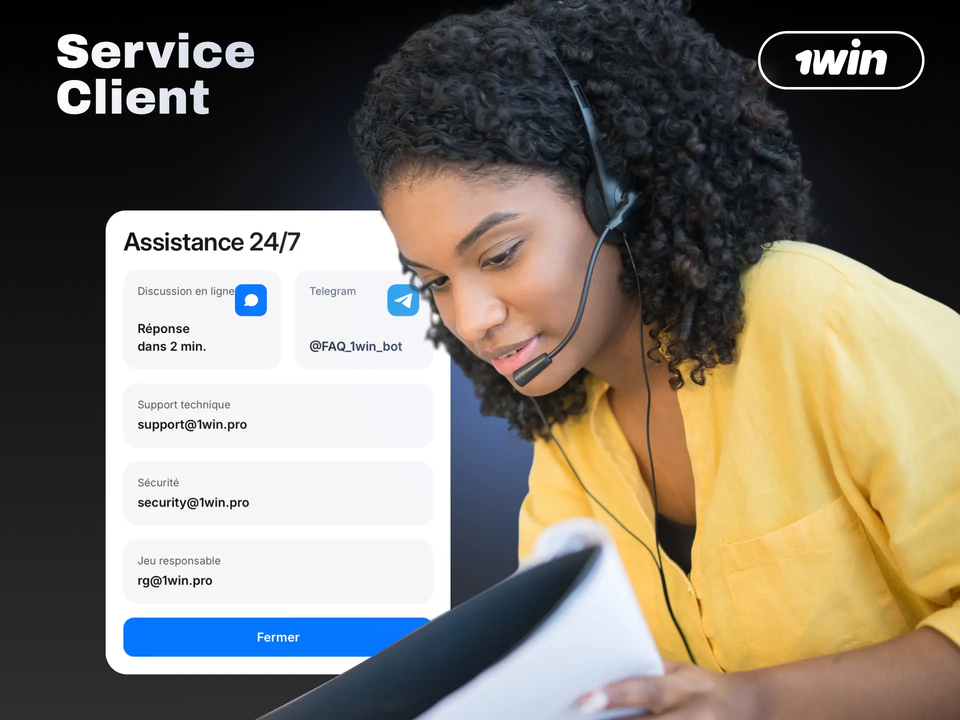 Contactez l'assistance 1win par chat ou email en Côte d'Ivoire.