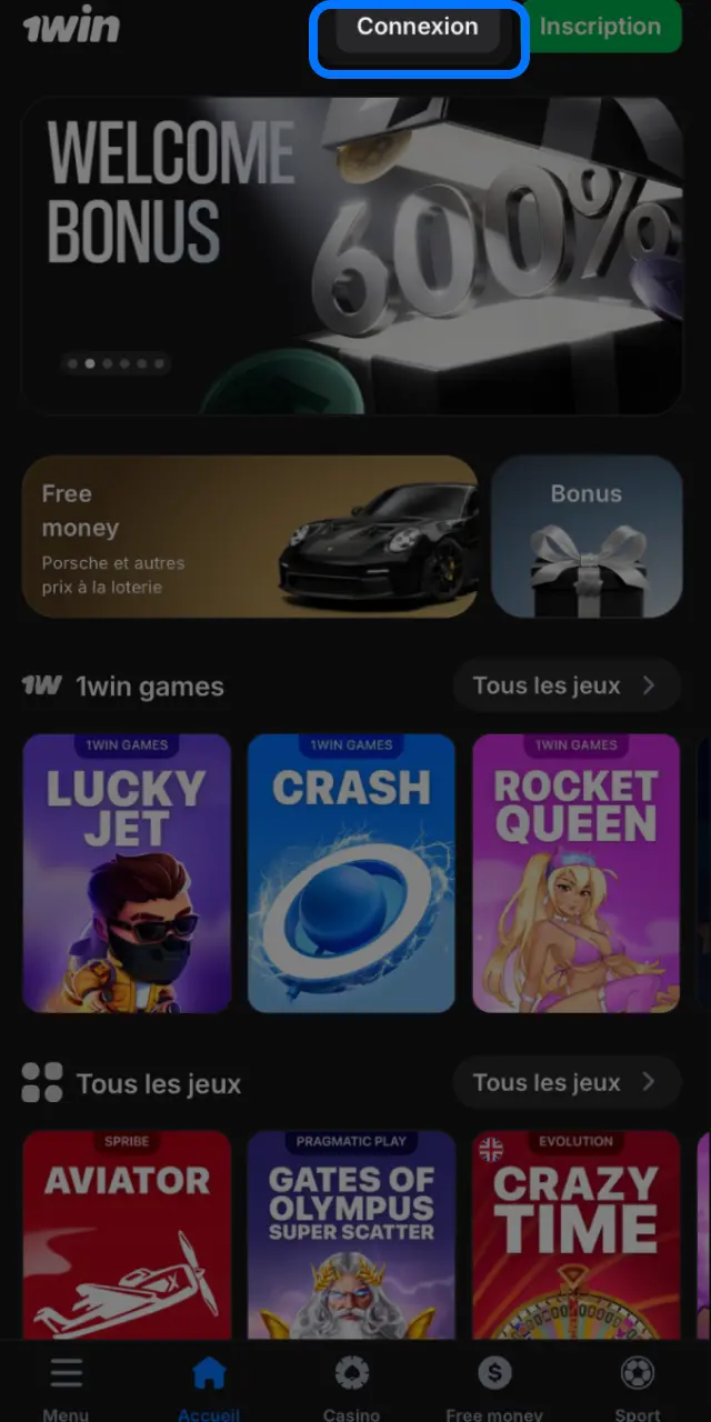Cliquez sur le bouton Se connecter sur 1win pour accéder à votre espace personnel.