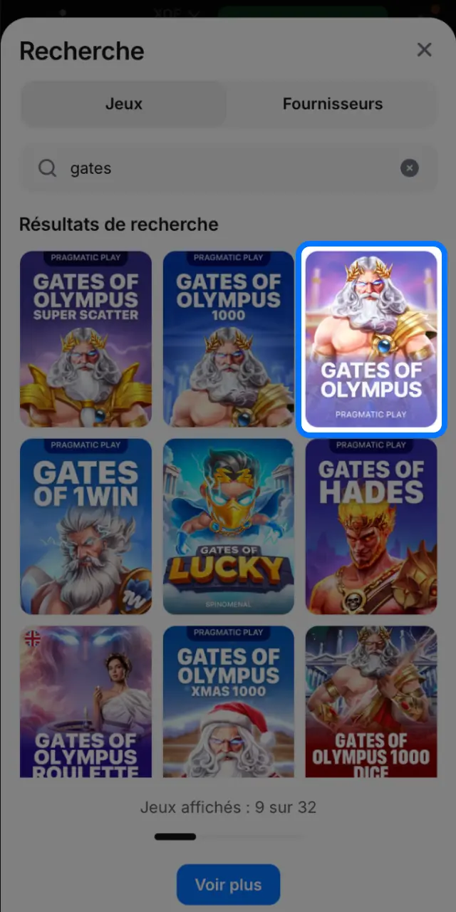 Lancez Gates of Olympus dans la section Casino de 1win en Côte d'Ivoire.