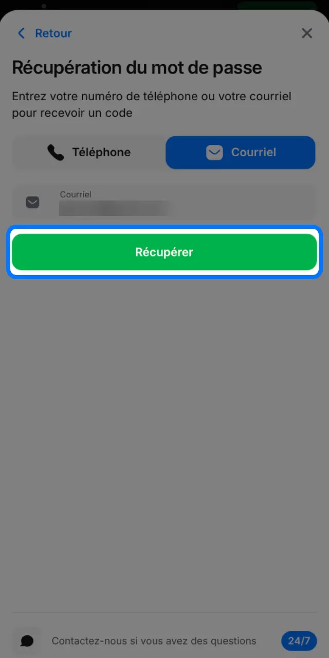 Recevez le code ou le lien de réinitialisation de 1win par e-mail ou SMS.
