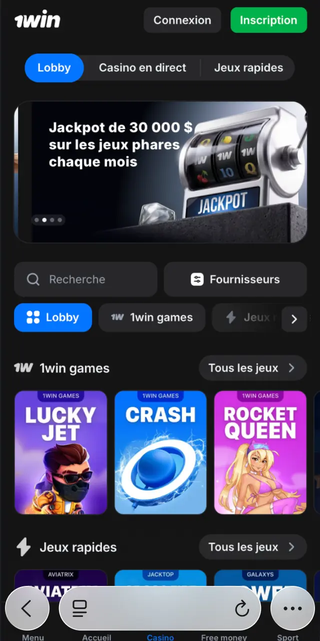 Ouvrez le site officiel 1win dans Safari sur votre iPhone en Côte d'Ivoire.