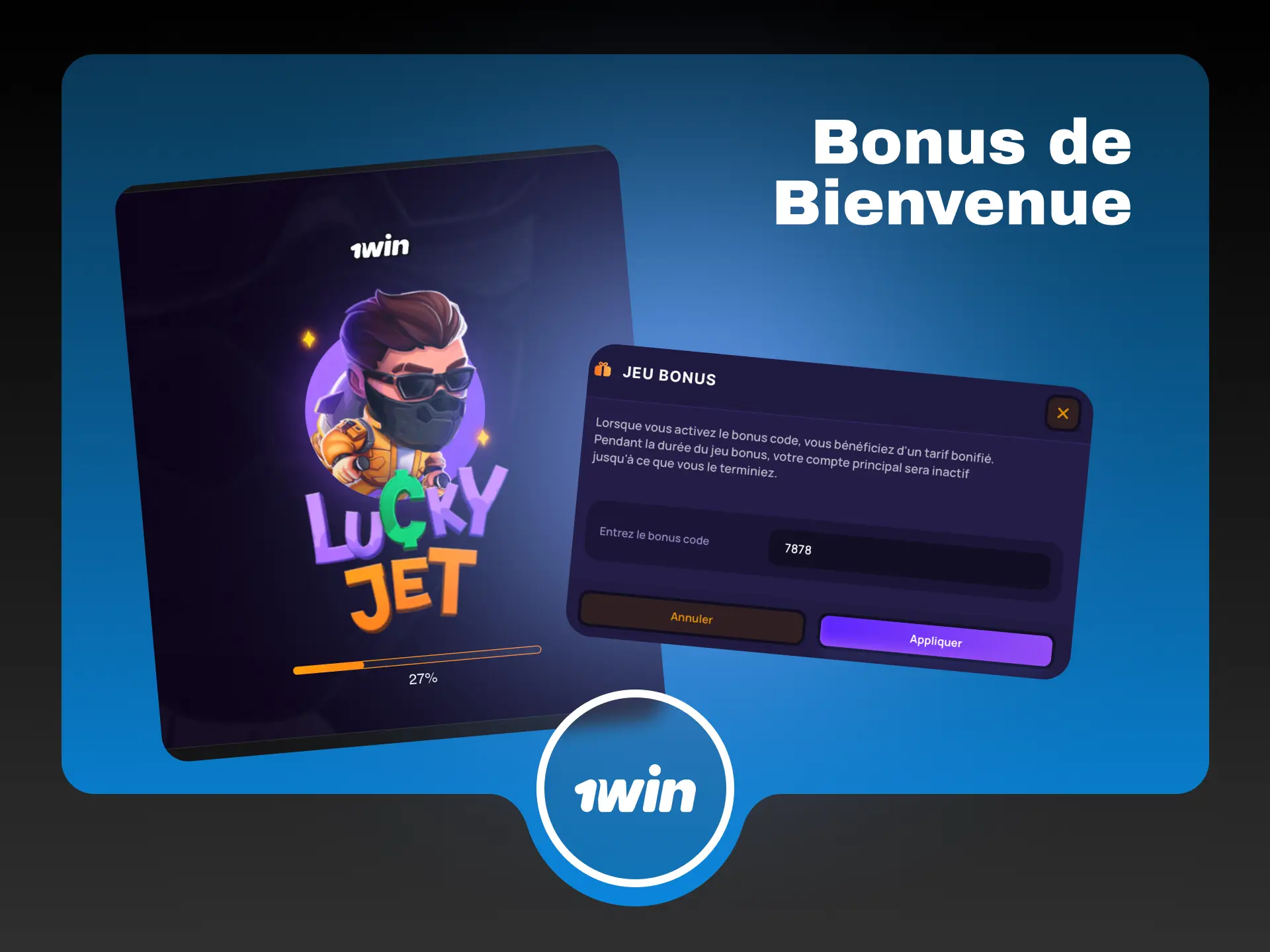 Bonus de bienvenue 1win pour jouer à Lucky Jet en Côte d'Ivoire.