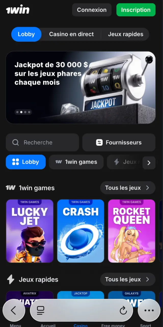 Ouvrez le site officiel 1win dans Safari sur votre iPhone en Côte d'Ivoire.