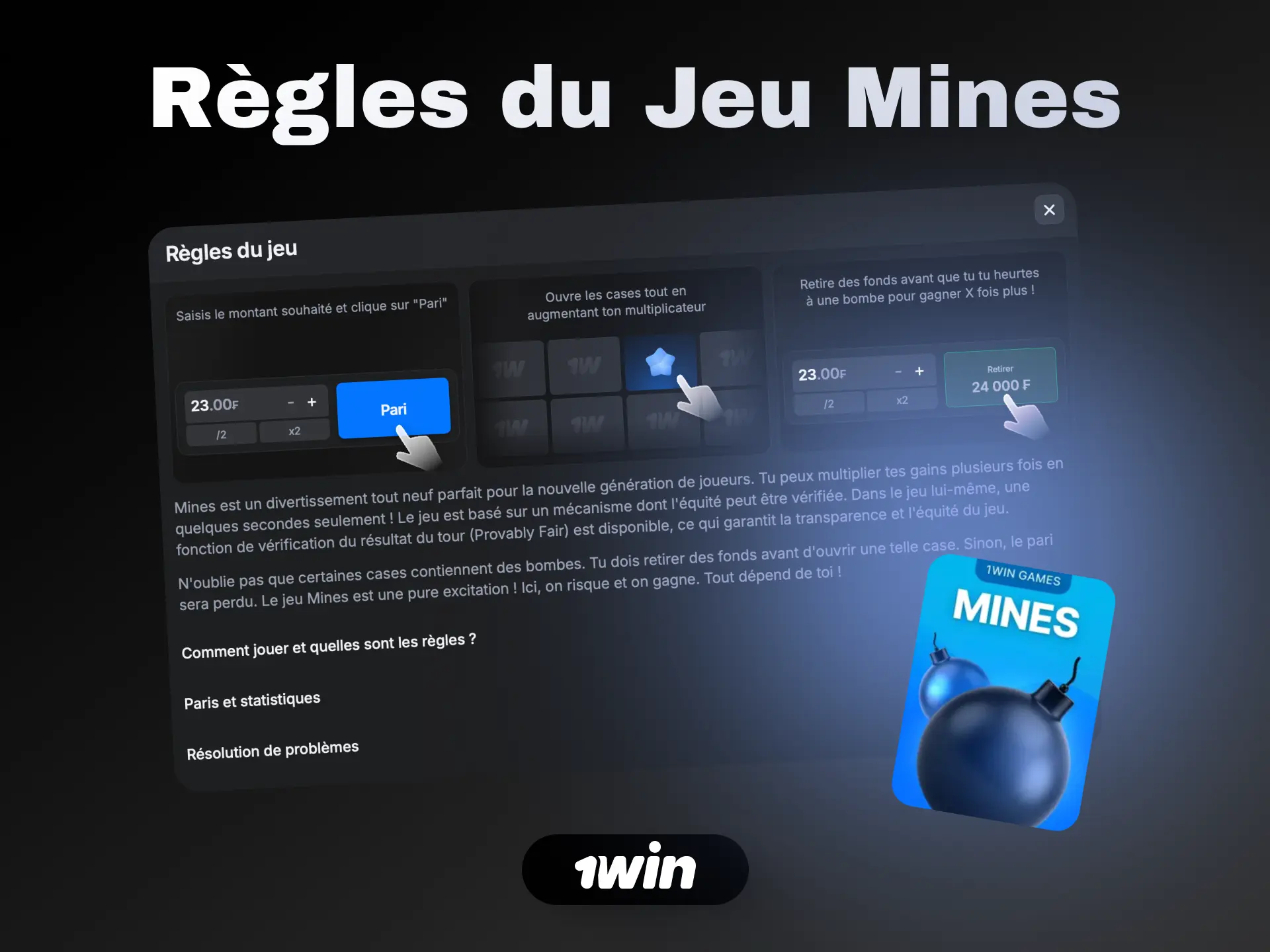 Règles de Mines sur 1win : révélez les cases sans mine et encaissez vos gains.