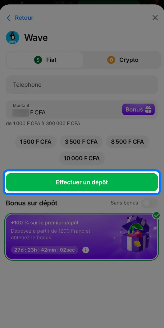 Effectuez un dépôt sur 1win en Côte d'Ivoire pour jouer à Plinko.