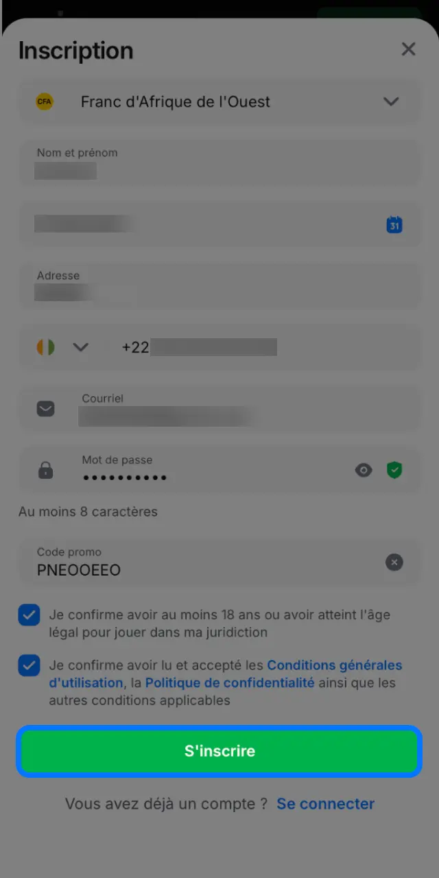Créez votre compte ou connectez-vous à 1win pour accéder aux offres de bonus.