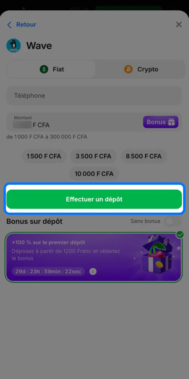 Effectuez votre dépôt sur 1win et recevez votre bonus automatiquement en Côte d'Ivoire.