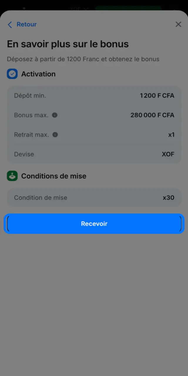 Consultez les conditions de mise de votre bonus 1win pour le convertir en fonds retirables.