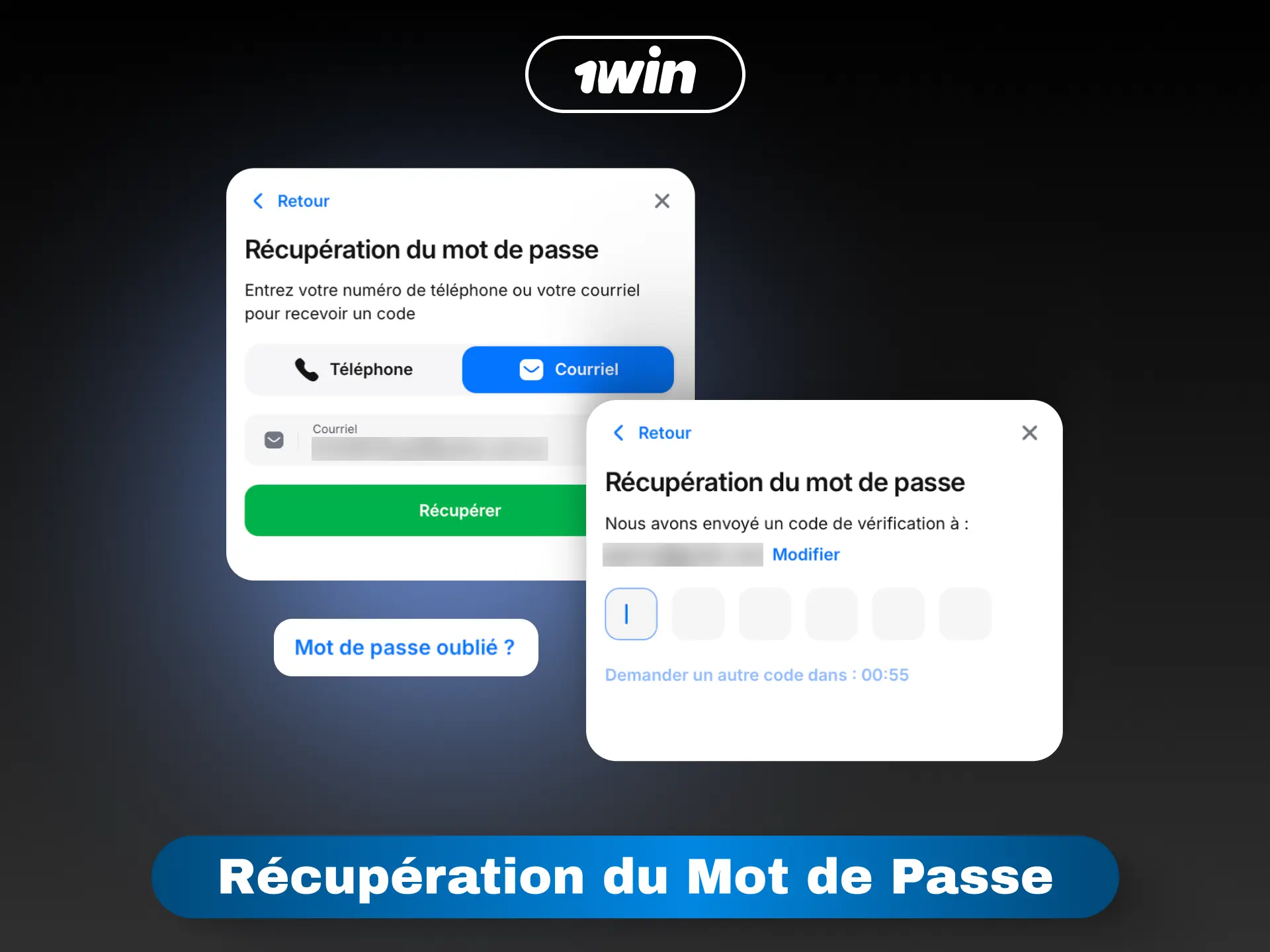 Récupérez votre mot de passe 1win par e-mail ou SMS pour retrouver l'accès à votre compte.