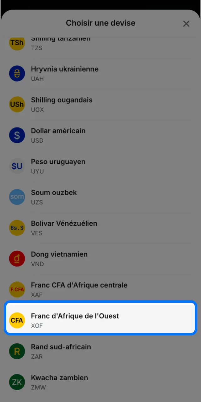 Sélectionnez la Côte d'Ivoire comme pays sur 1win et choisissez votre devise.