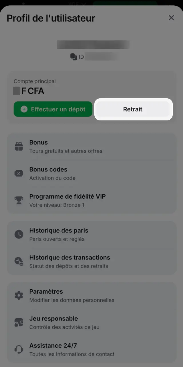 Rendez-vous dans la section Caisse de 1win pour gérer toutes vos transactions financières.