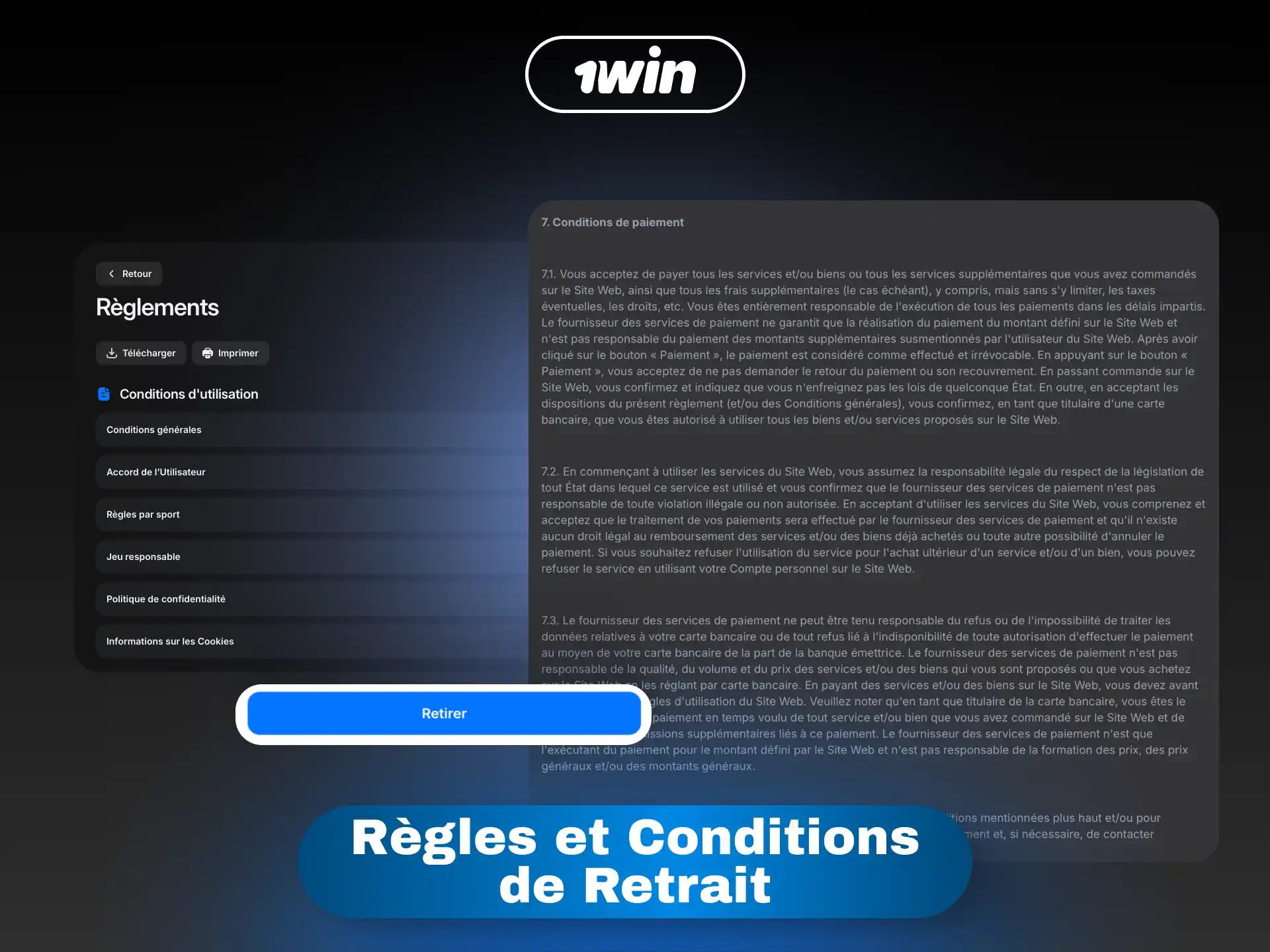 Règles et conditions de retrait 1win en Côte d'Ivoire pour les joueurs ivoiriens.